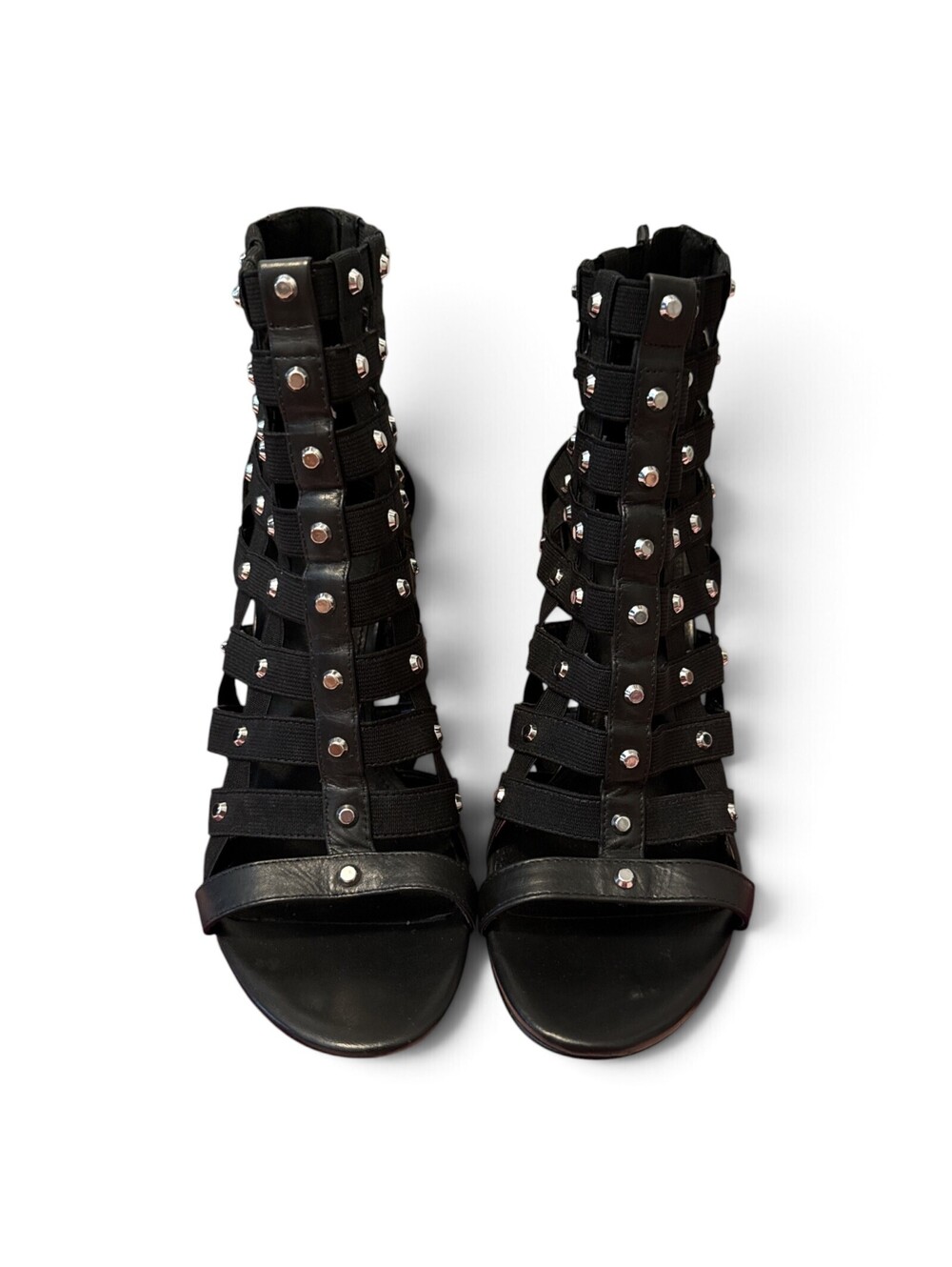 MICHAEL Kors Caged Studded Black Heeled Sandals Gladiator Metallic Heel